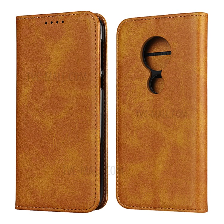 Auto-absorbed Leather Stand Case for Motorola Moto G7 Power - Brown-1