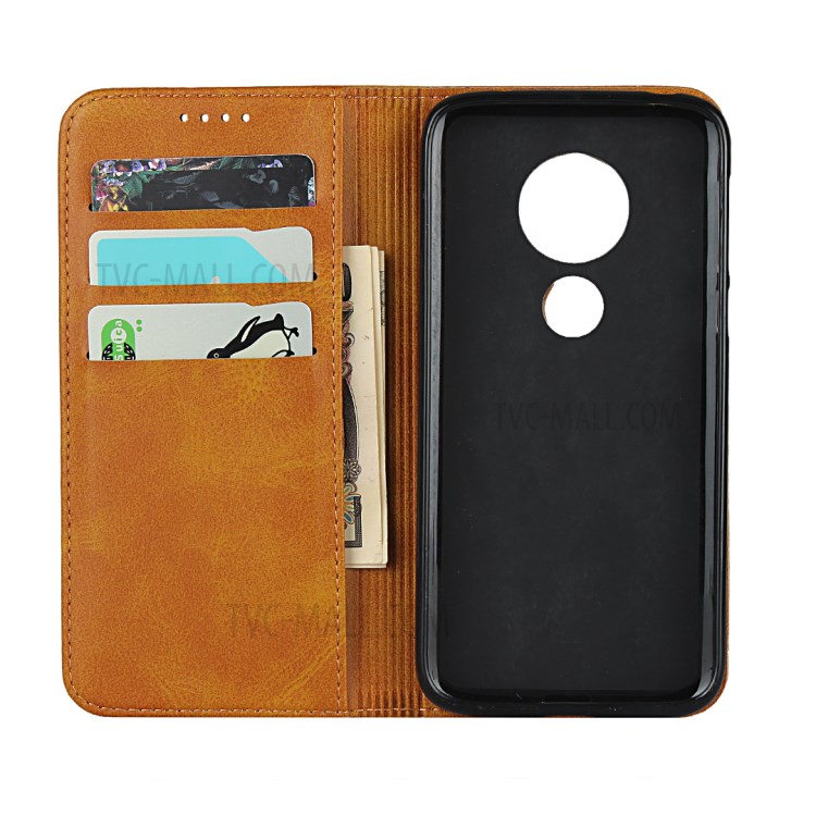 Auto-absorbed Leather Stand Case for Motorola Moto G7 Power - Brown-4