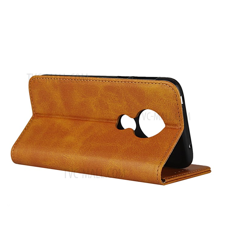 Auto-absorbed Leather Stand Case for Motorola Moto G7 Power - Brown-5