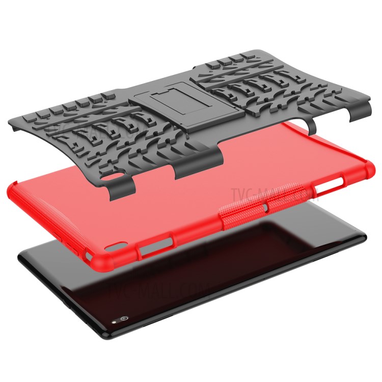 Anti-slip PC + TPU Hybrid Case with Kickstand for Lenovo Tab E10 TB-X104F - Red-9