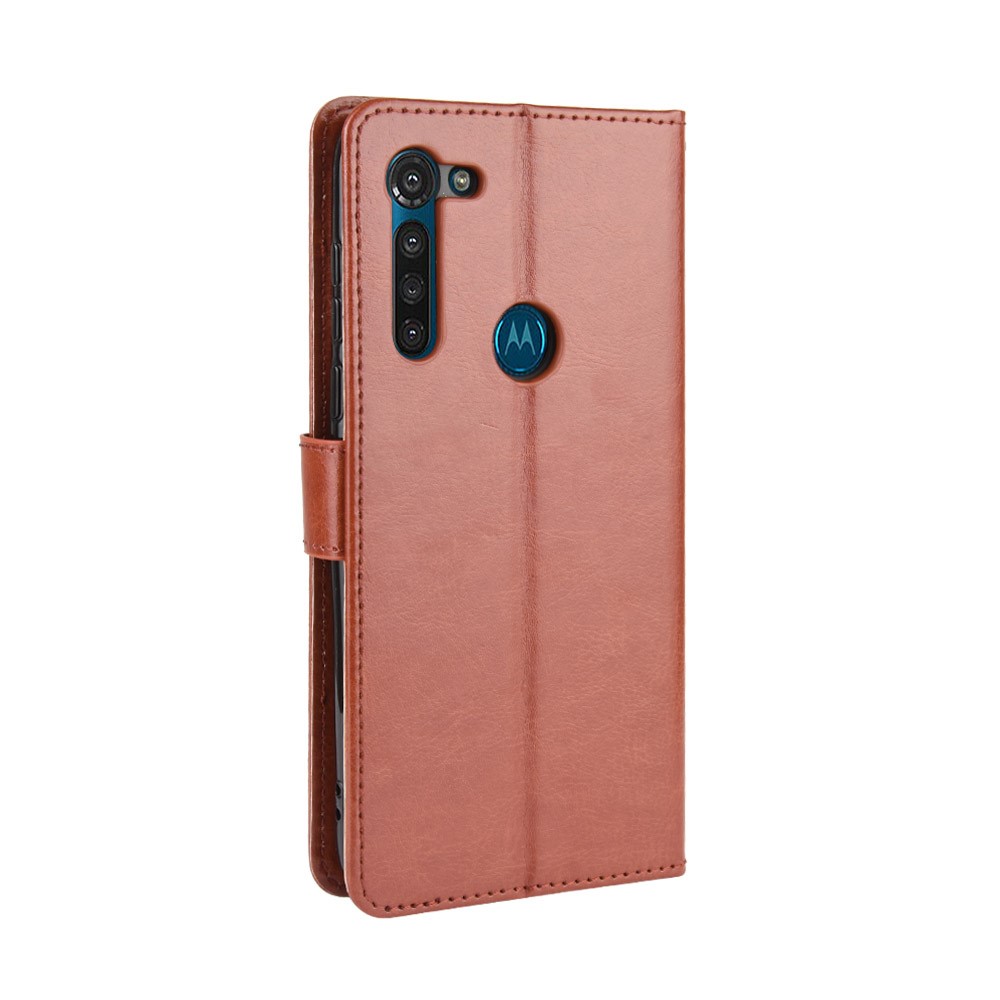 Crazy Horse Wallet Leather Cover with Strap for Motorola Moto G8 Power - Brown-6