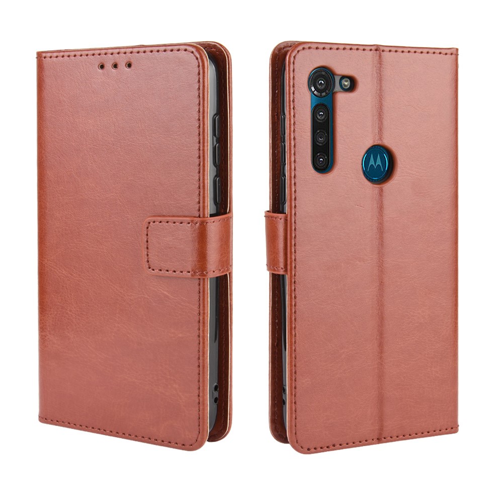 Crazy Horse Wallet Leather Cover with Strap for Motorola Moto G8 Power - Brown-7