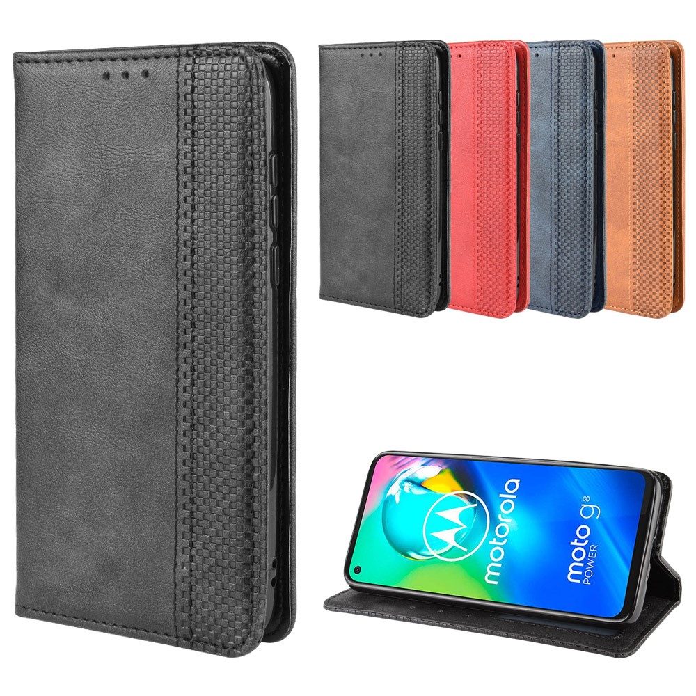 Vintage Style Magnetic Leather Wallet Phone Case for Motorola Moto G8 Power - Black-13