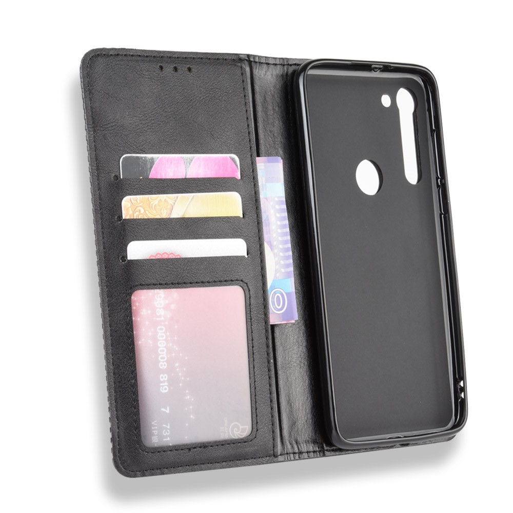 Vintage Style Magnetic Leather Wallet Phone Case for Motorola Moto G8 Power - Black-3