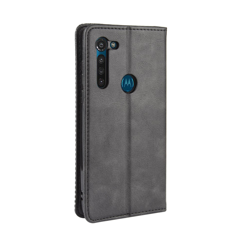 Vintage Style Magnetic Leather Wallet Phone Case for Motorola Moto G8 Power - Black-6