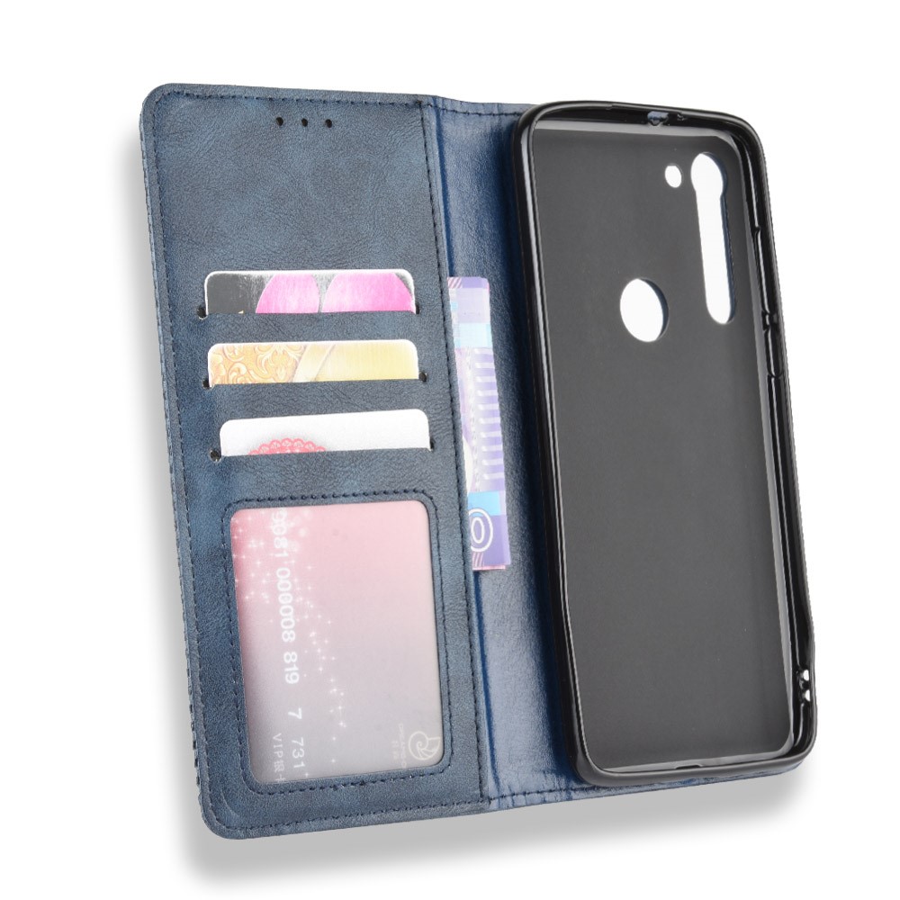 Vintage Style Magnetic Leather Wallet Phone Case for Motorola Moto G8 Power - Blue-3