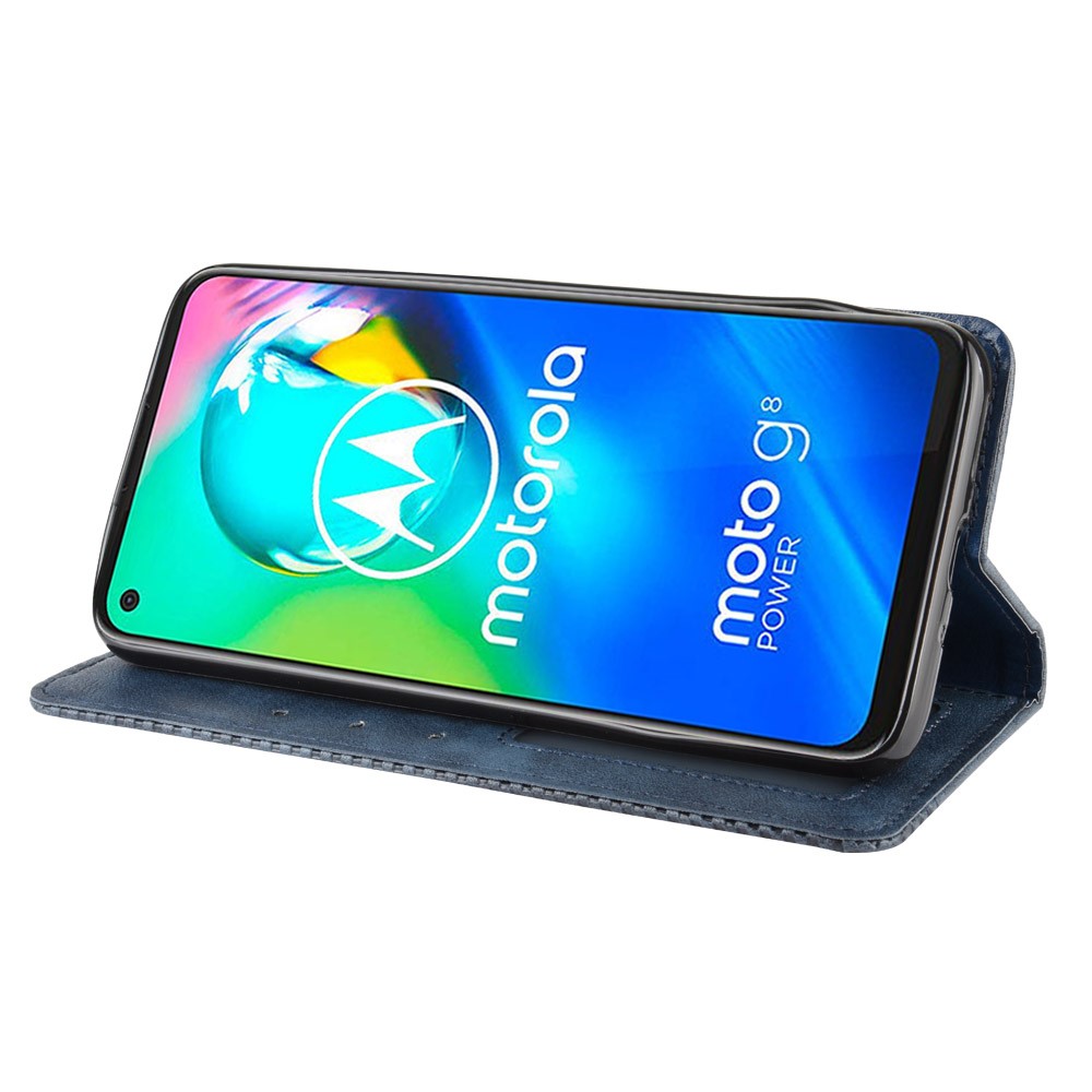 Vintage Style Magnetic Leather Wallet Phone Case for Motorola Moto G8 Power - Blue-5