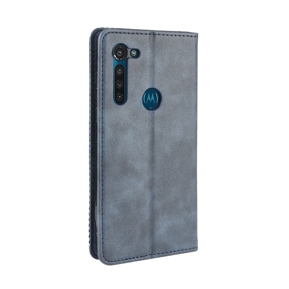 Vintage Style Magnetic Leather Wallet Phone Case for Motorola Moto G8 Power - Blue-6