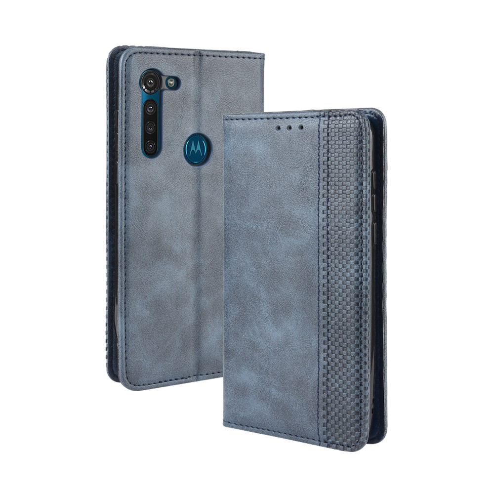 Vintage Style Magnetic Leather Wallet Phone Case for Motorola Moto G8 Power - Blue-7