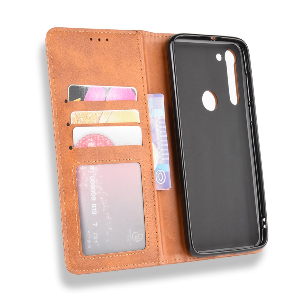 Vintage Style Magnetic Leather Wallet Phone Case for Motorola Moto G8 Power - Brown-3