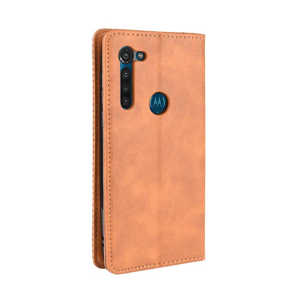 Vintage Style Magnetic Leather Wallet Phone Case for Motorola Moto G8 Power - Brown-6