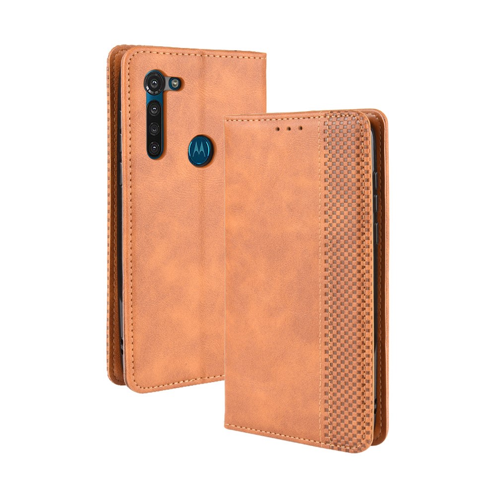 Vintage Style Magnetic Leather Wallet Phone Case for Motorola Moto G8 Power - Brown-7