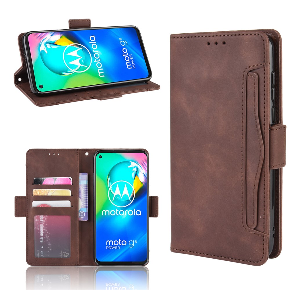 Wallet Stand Flip Leather Phone Shell for Motorola Moto G8 Power - Brown-1