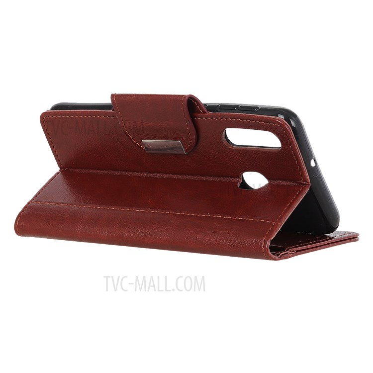 Textured PU Leather Wallet Protective Phone Casing for Motorola Moto E (2020) - Brown-11