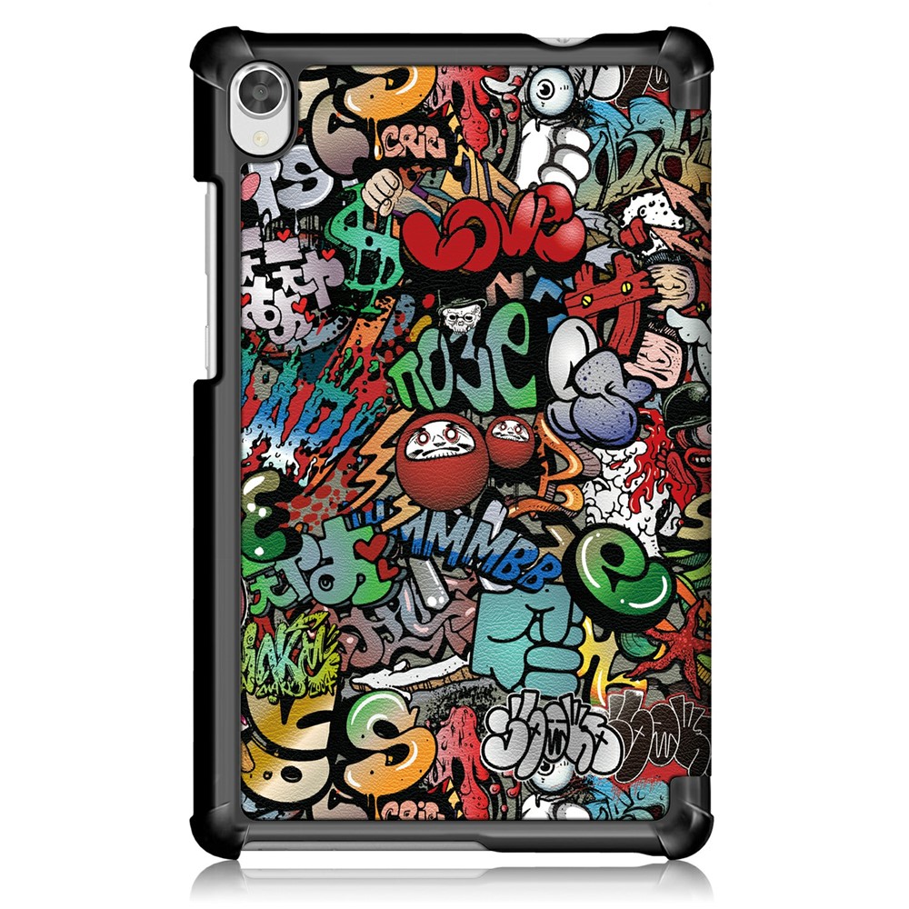 Printing Surface Tri-fold PU Leather Smart Cover for Lenovo Tab M8 HD8505/8705 - Graffiti Pattern-3