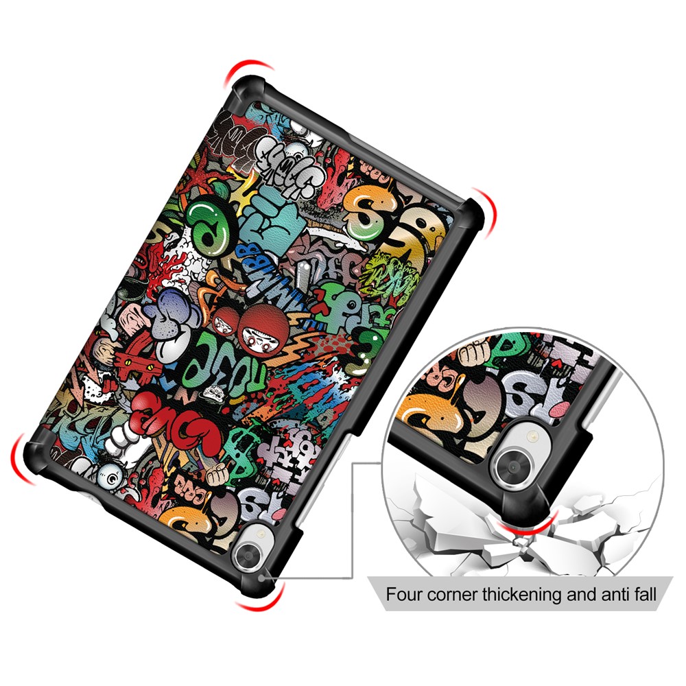 Printing Surface Tri-fold PU Leather Smart Cover for Lenovo Tab M8 HD8505/8705 - Graffiti Pattern-5