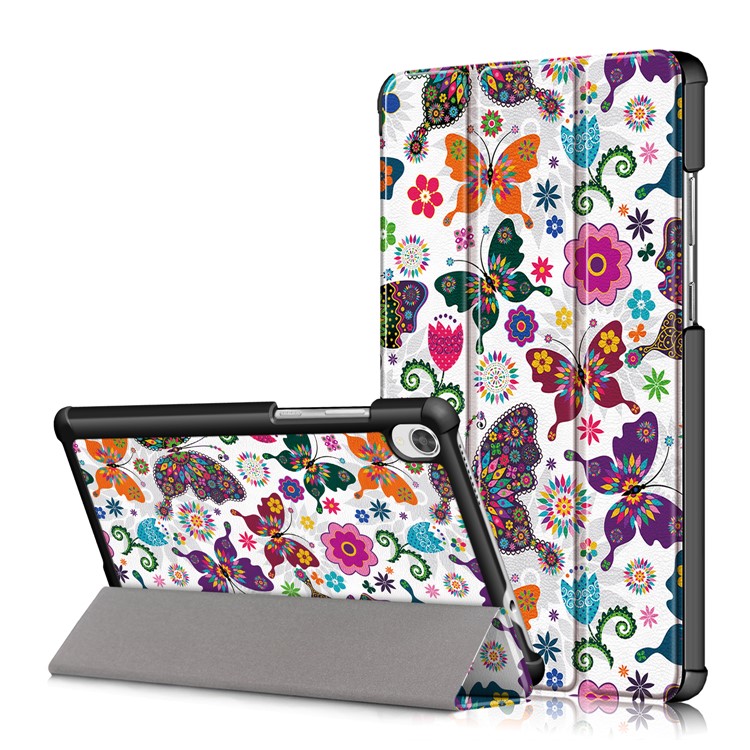 Printing Surface Tri-fold PU Leather Smart Cover for Lenovo Tab M8 HD8505/8705 - Pretty Butterflies Pattern-1