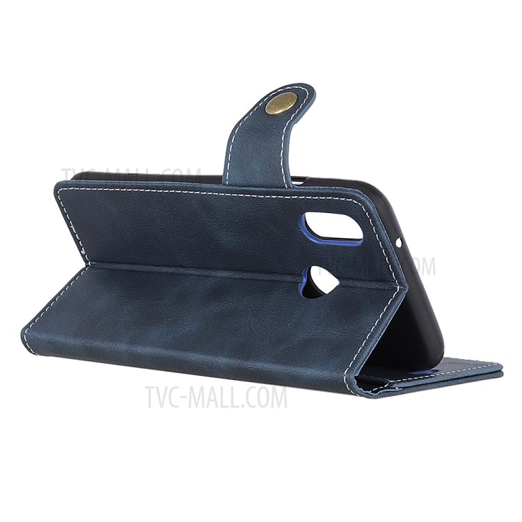 Cowhide Surface S-shape Leather Stand Wallet Shell for Motorola Moto E (2020) - Blue-3