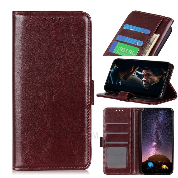 Crazy Horse Leather Wallet Cover Phone Case for Motorola Moto G Power - Brown-1