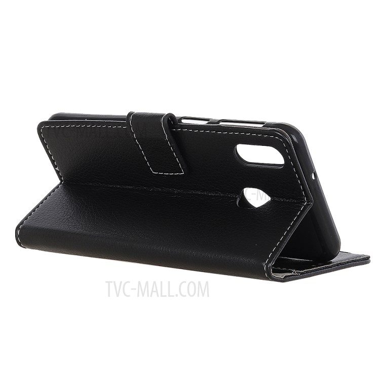 Litchi Skin Leather Wallet Stand Case for Motorola Moto E (2020) - Black-3