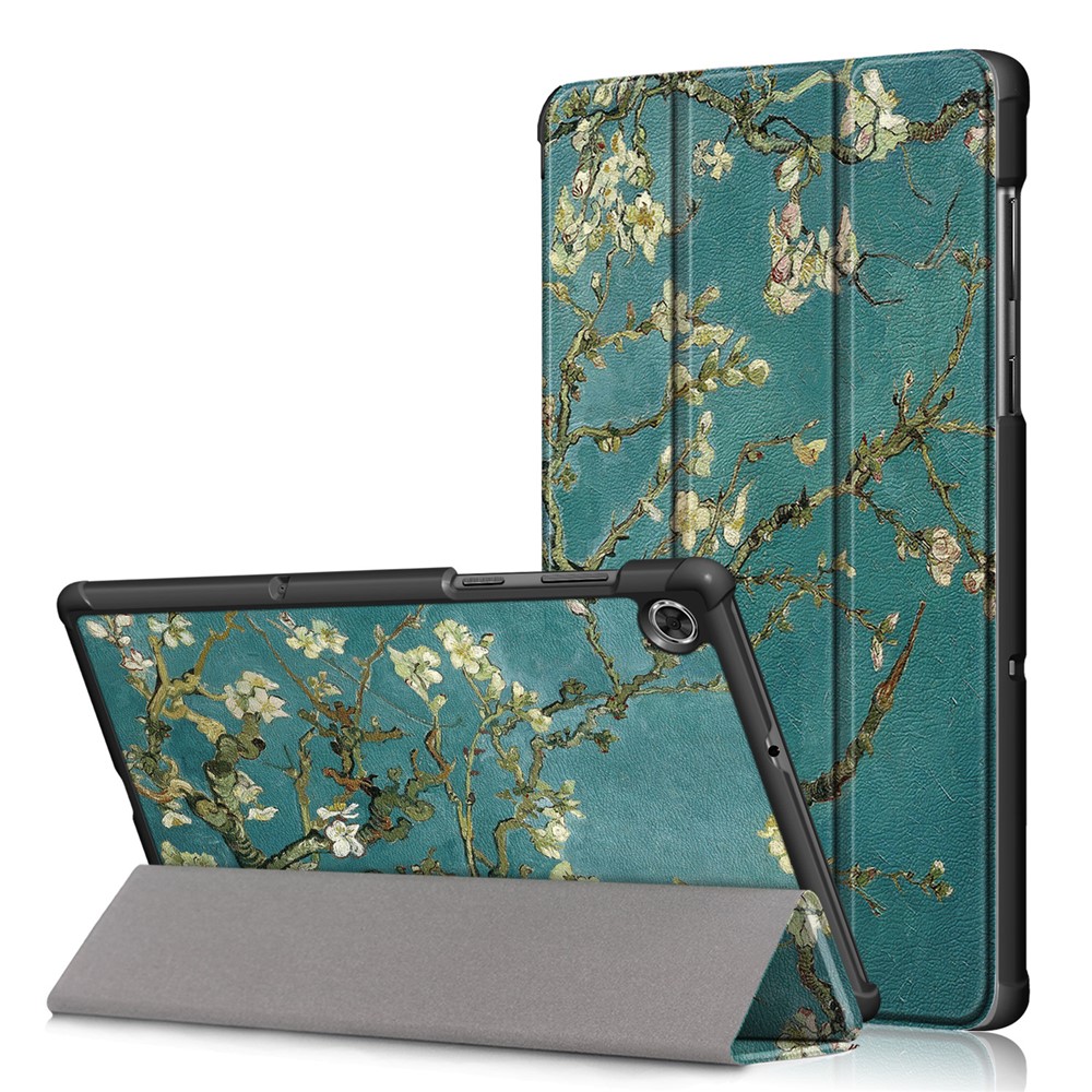 Pattern Printing Tri-fold Stand Leather Smart Case for Lenovo Tab M10 FHD Plus X606F - Tree with Flowers-1