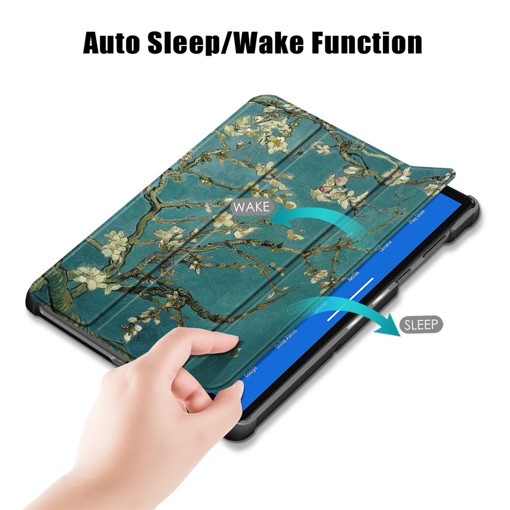 Pattern Printing Tri-fold Stand Leather Smart Case for Lenovo Tab M10 FHD Plus X606F - Tree with Flowers-3