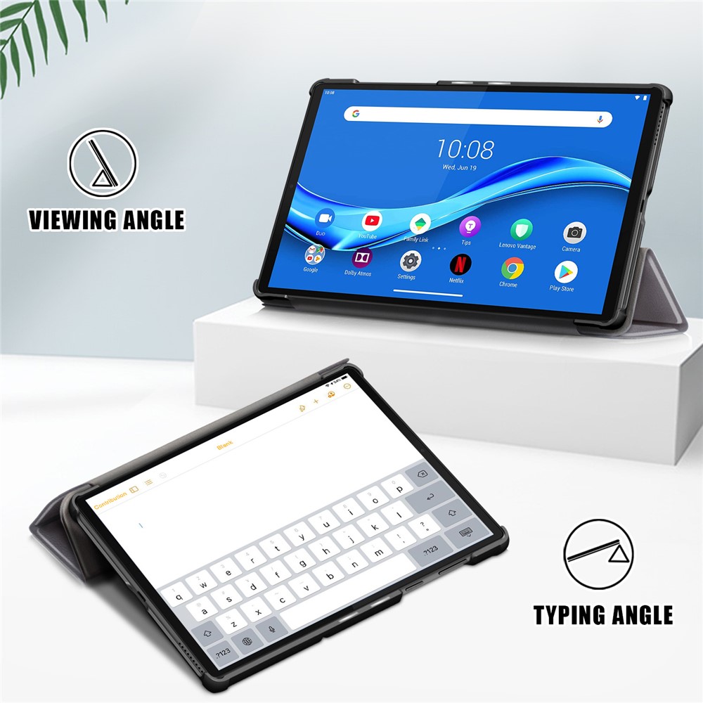 Текстурированная Кожаная Тройная Стенда Case Auto-wake/sleem Smart Tablet Cover Ultra Slim Для Lenovo Smart Tab M10 FHD Plus/Tab M10 Plus TB-X606F - Серый-2