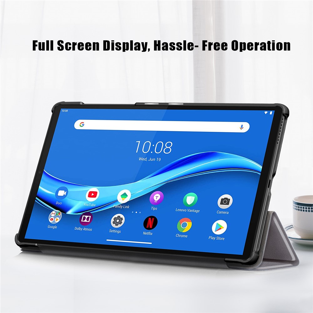 Текстурированная Кожаная Тройная Стенда Case Auto-wake/sleem Smart Tablet Cover Ultra Slim Для Lenovo Smart Tab M10 FHD Plus/Tab M10 Plus TB-X606F - Серый-5