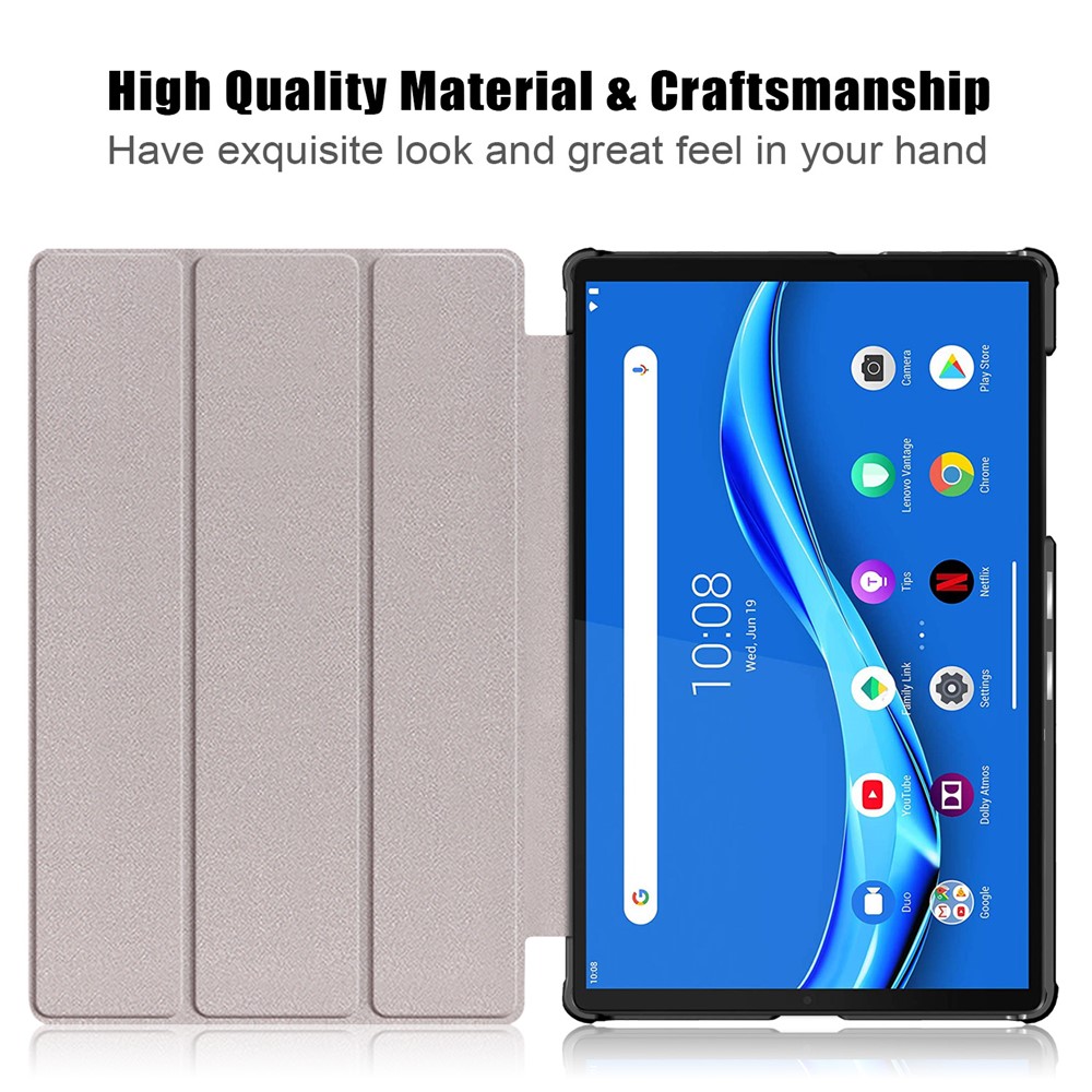 Текстурированная Кожаная Тройная Стенда Case Auto-wake/sleem Smart Tablet Cover Ultra Slim Для Lenovo Smart Tab M10 FHD Plus/Tab M10 Plus TB-X606F - Серый-6