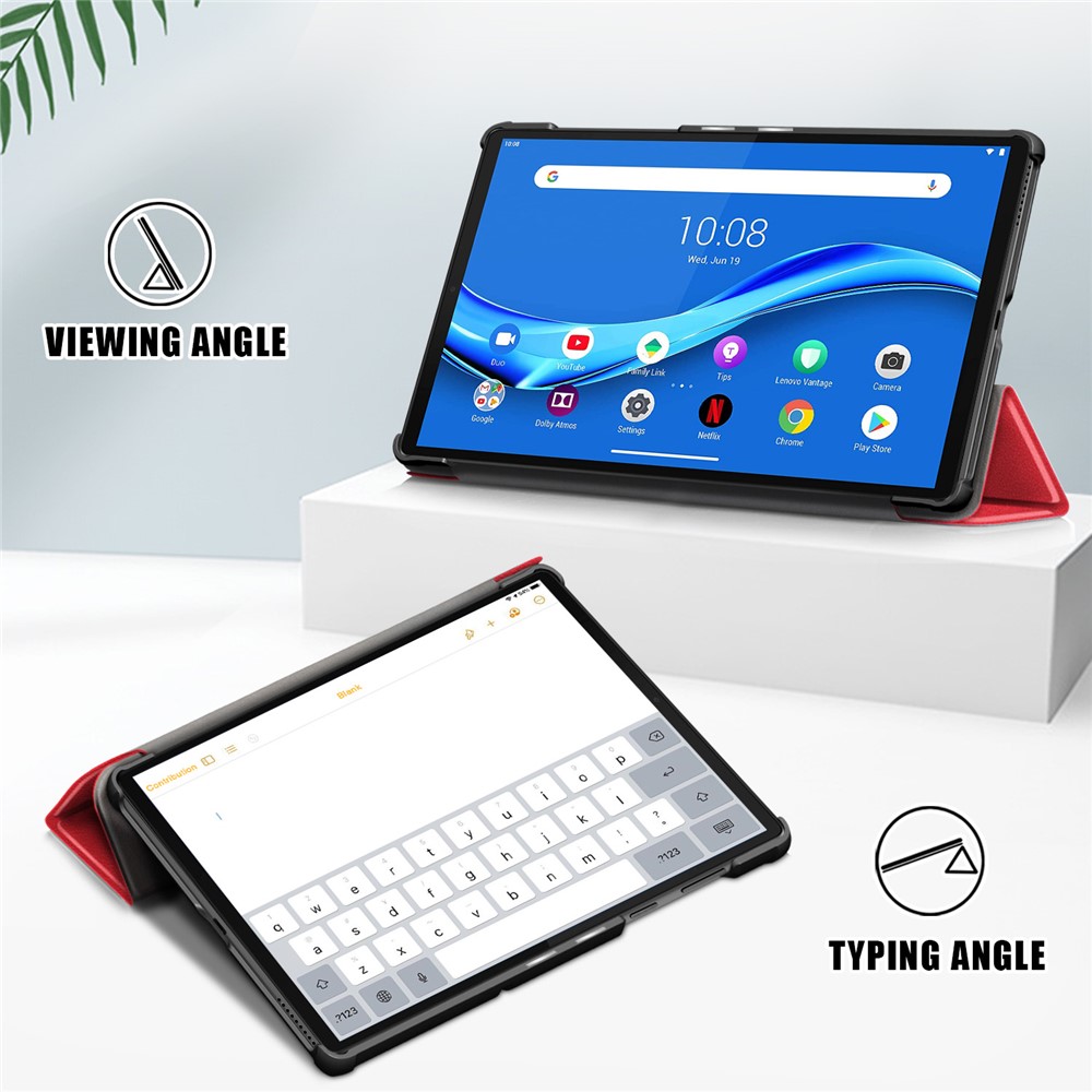 Caso de Suporte de Couro Texturizado Caso de Suporte Automático/sono Tampa de Tablet Inteligente Ultra Slim Para Lenovo Smart Tab M10 FHD Plus/Tab M10 Plus TB-X606F - Vermelho