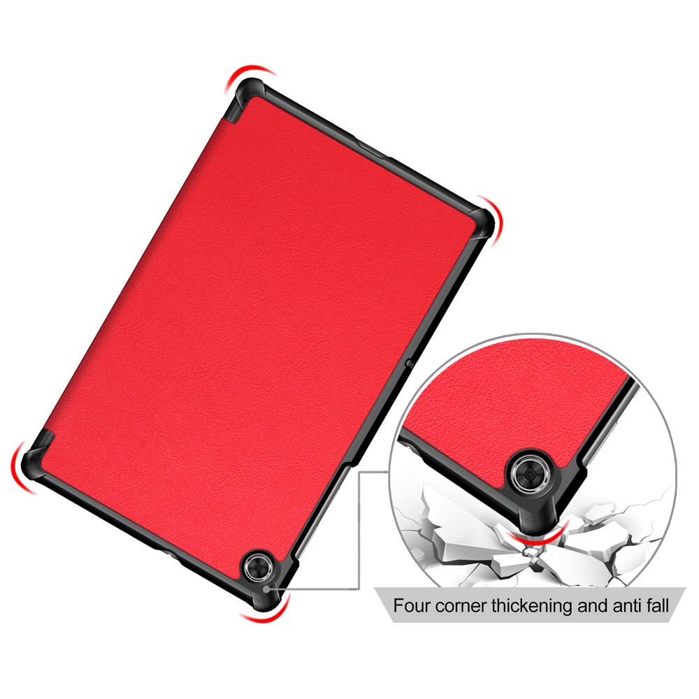 Текстурированная Кожаная Тройная Стенда Case Auto-wake/sleem Smart Tablet Cover Ultra Slim Для Lenovo Smart Tab M10 FHD Plus/Tab M10 Plus TB-X606F - Красный