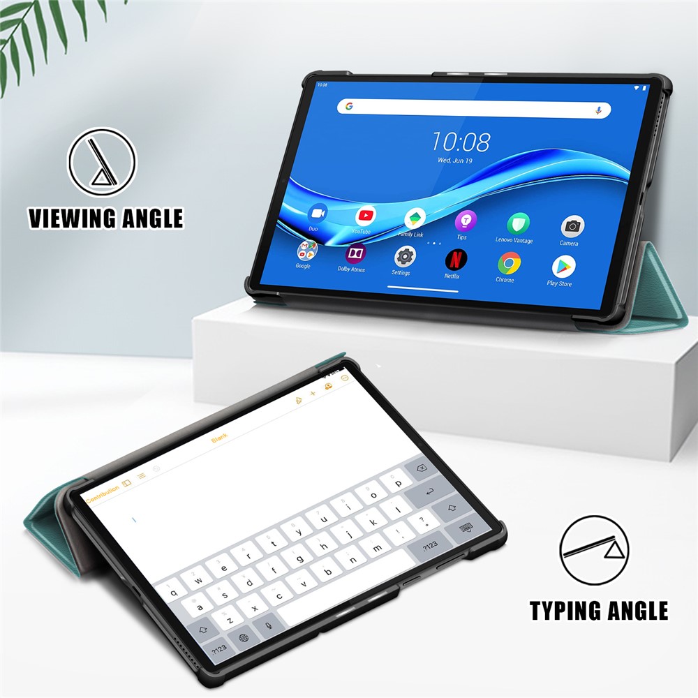 Текстурированная Кожаная Тройная Стенда Case Auto-wake/sleem Smart Tablet Cover Ultra Slim Для Lenovo Smart Tab M10 FHD Plus/Tab M10 Plus TB-X606F - Зеленый-2