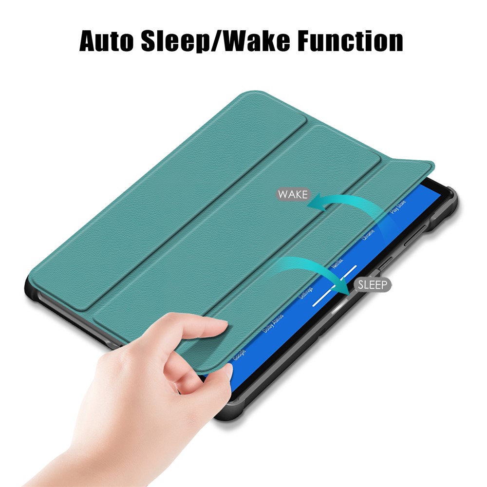 Текстурированная Кожаная Тройная Стенда Case Auto-wake/sleem Smart Tablet Cover Ultra Slim Для Lenovo Smart Tab M10 FHD Plus/Tab M10 Plus TB-X606F - Зеленый-3