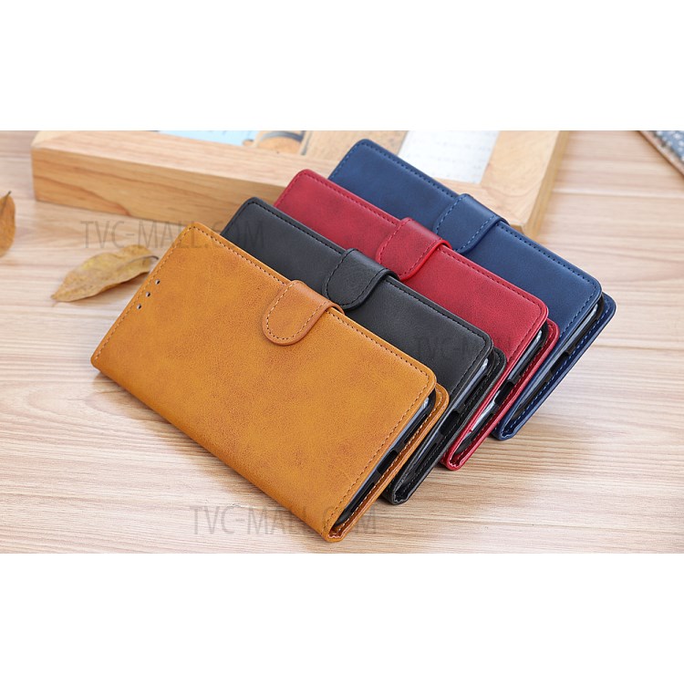 Matte Skin Leather Wallet Case for Motorola Moto E (2020) - Brown-13