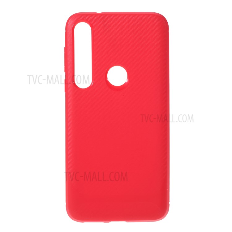 Carbon Fiber Texture TPU Case Accessory for Motorola Moto G8 Plus - Red-1