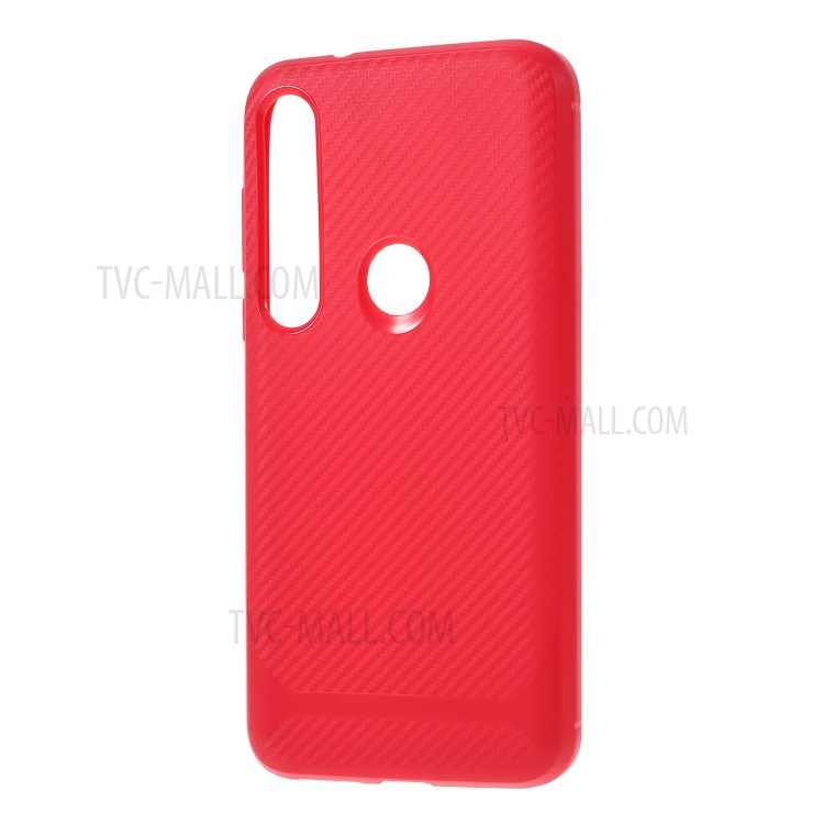 Carbon Fiber Texture TPU Case Accessory for Motorola Moto G8 Plus - Red-2