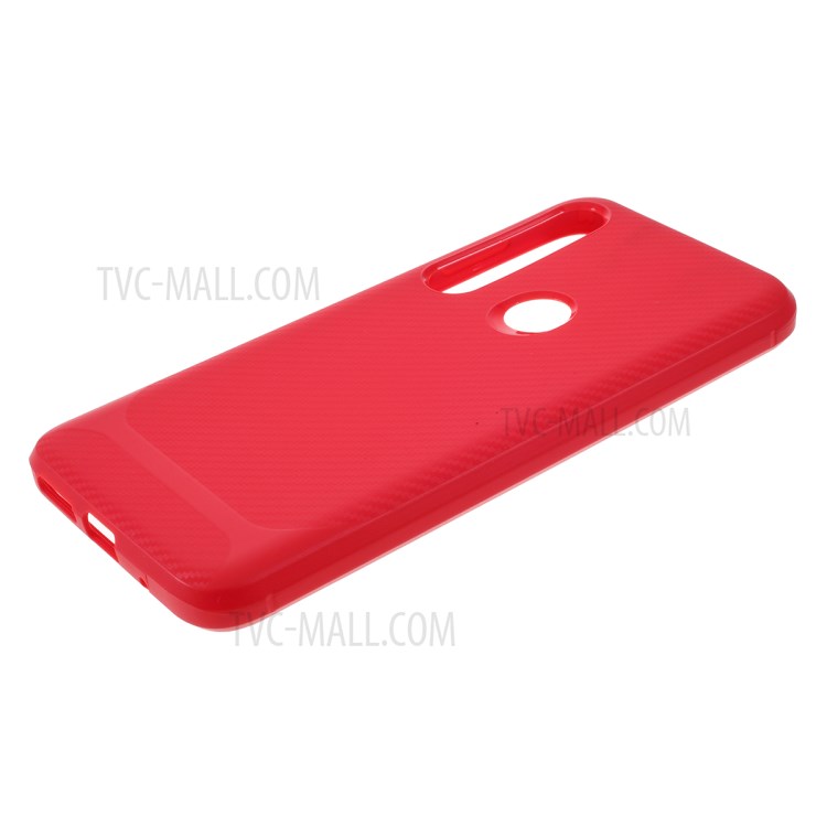 Carbon Fiber Texture TPU Case Accessory for Motorola Moto G8 Plus - Red-4