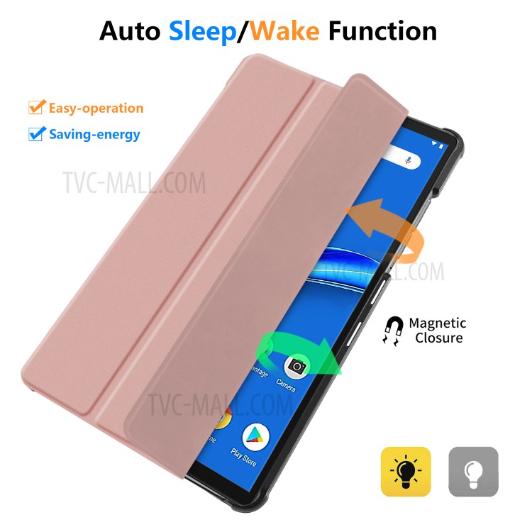 Tri-fold Stand Auto Wake/Sleep Leather Tablet Protective Cover for Lenovo Tab M10 Plus 10.3-inch - Pink-9
