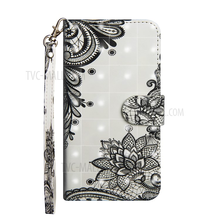 Light Spot Decor Patterned Leather Covering Wallet Phone Shell for Motorola Moto G8 - Lace Flower-2