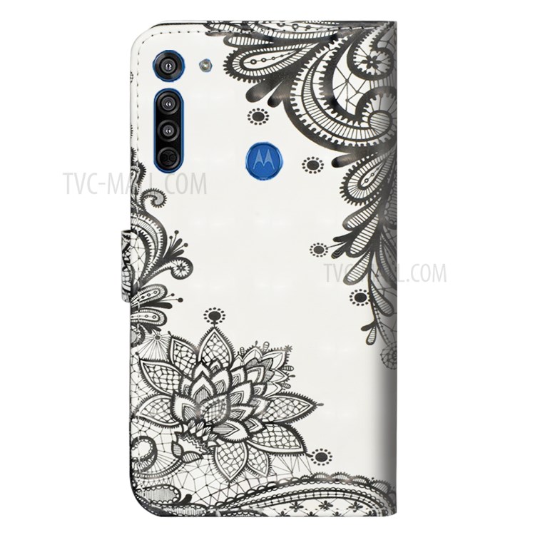 Light Spot Decor Patterned Leather Covering Wallet Phone Shell for Motorola Moto G8 - Lace Flower-3