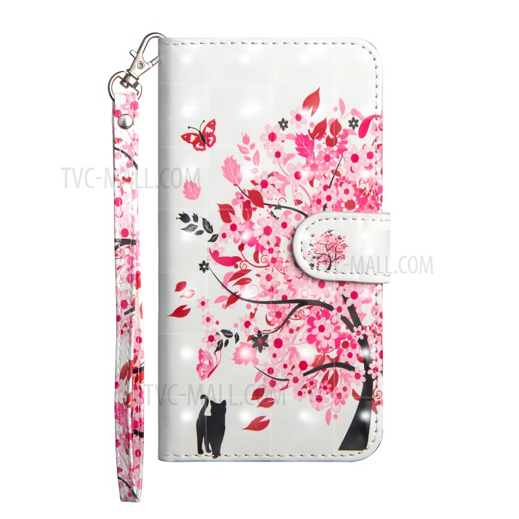 Light Spot Decor Patterned Leather Covering Wallet Phone Shell for Motorola Moto G8 - Flowered Tree-2