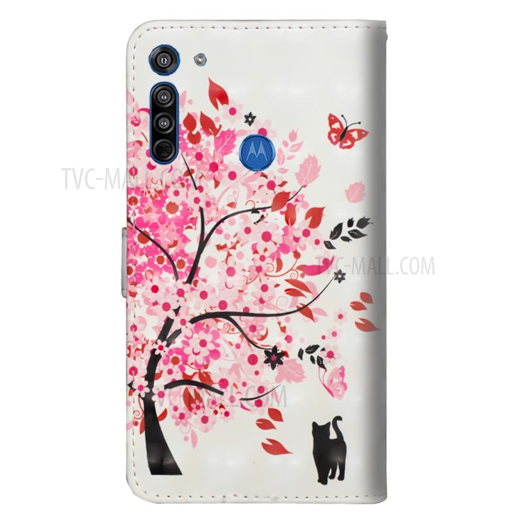 Light Spot Decor Patterned Leather Covering Wallet Phone Shell for Motorola Moto G8 - Flowered Tree-3