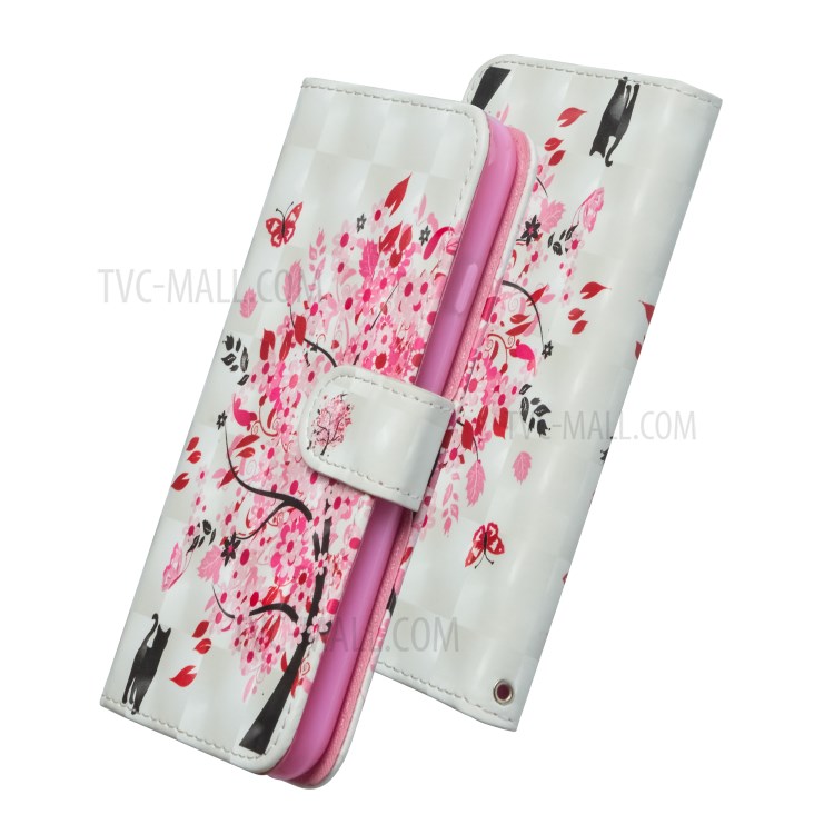 Light Spot Decor Patterned Leather Covering Wallet Phone Shell for Motorola Moto G8 - Flowered Tree-4