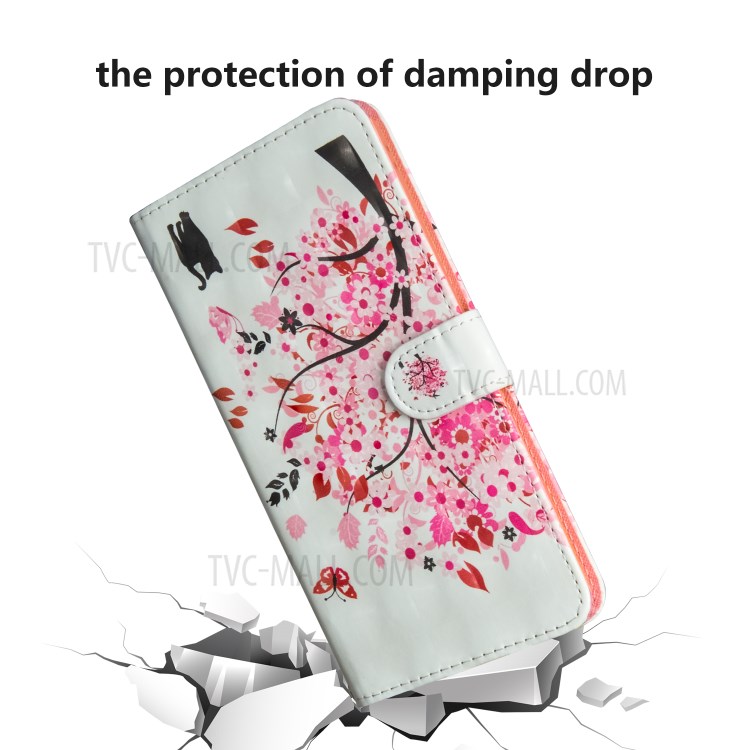 Light Spot Decor Patterned Leather Covering Wallet Phone Shell for Motorola Moto G8 - Flowered Tree-5