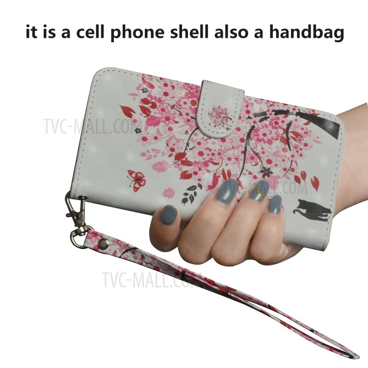 Light Spot Decor Patterned Leather Covering Wallet Phone Shell for Motorola Moto G8 - Flowered Tree-7