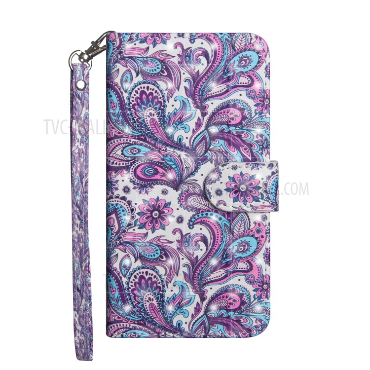 Light Spot Decor Patterned Leather Covering Wallet Phone Shell for Motorola Moto G8 - Paisley Flower-5