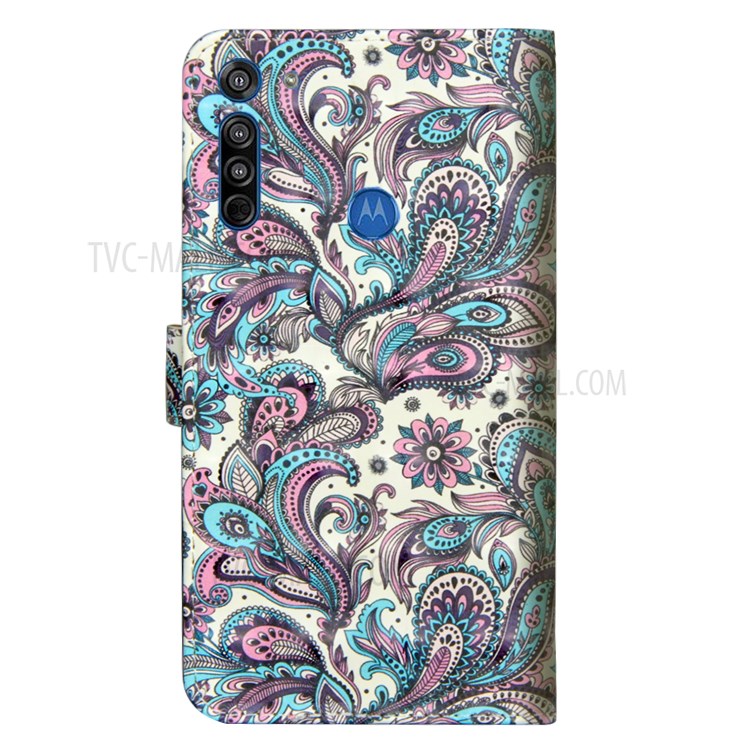 Light Spot Decor Patterned Leather Covering Wallet Phone Shell for Motorola Moto G8 - Paisley Flower-6