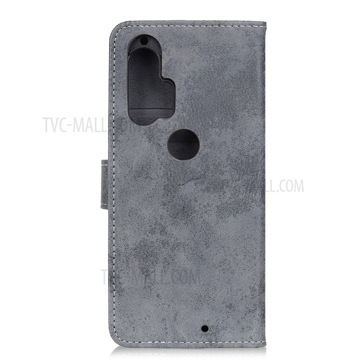 Retro Leather Wallet Phone Case for Motorola Moto Edge Plus - Grey-3