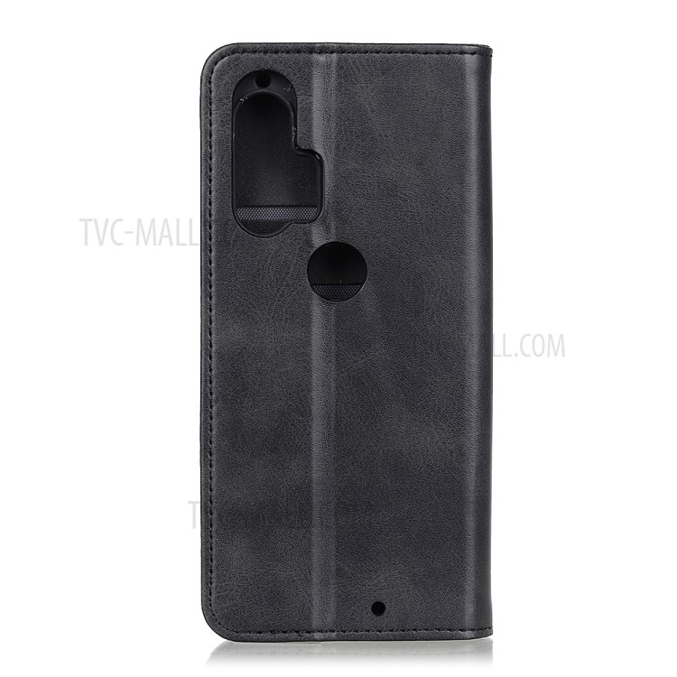 Auto-absorbed Split Leather Cell Phone Case for Motorola Edge Plus - Black-2