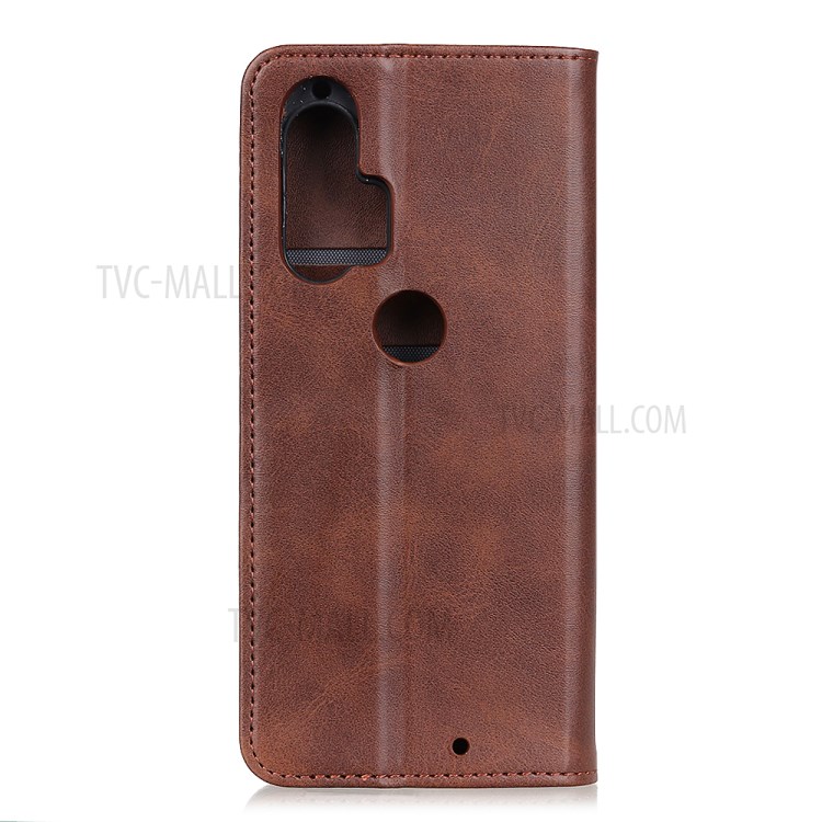 Auto-absorbed Split Leather Cell Phone Case for Motorola Edge Plus - Coffee-2